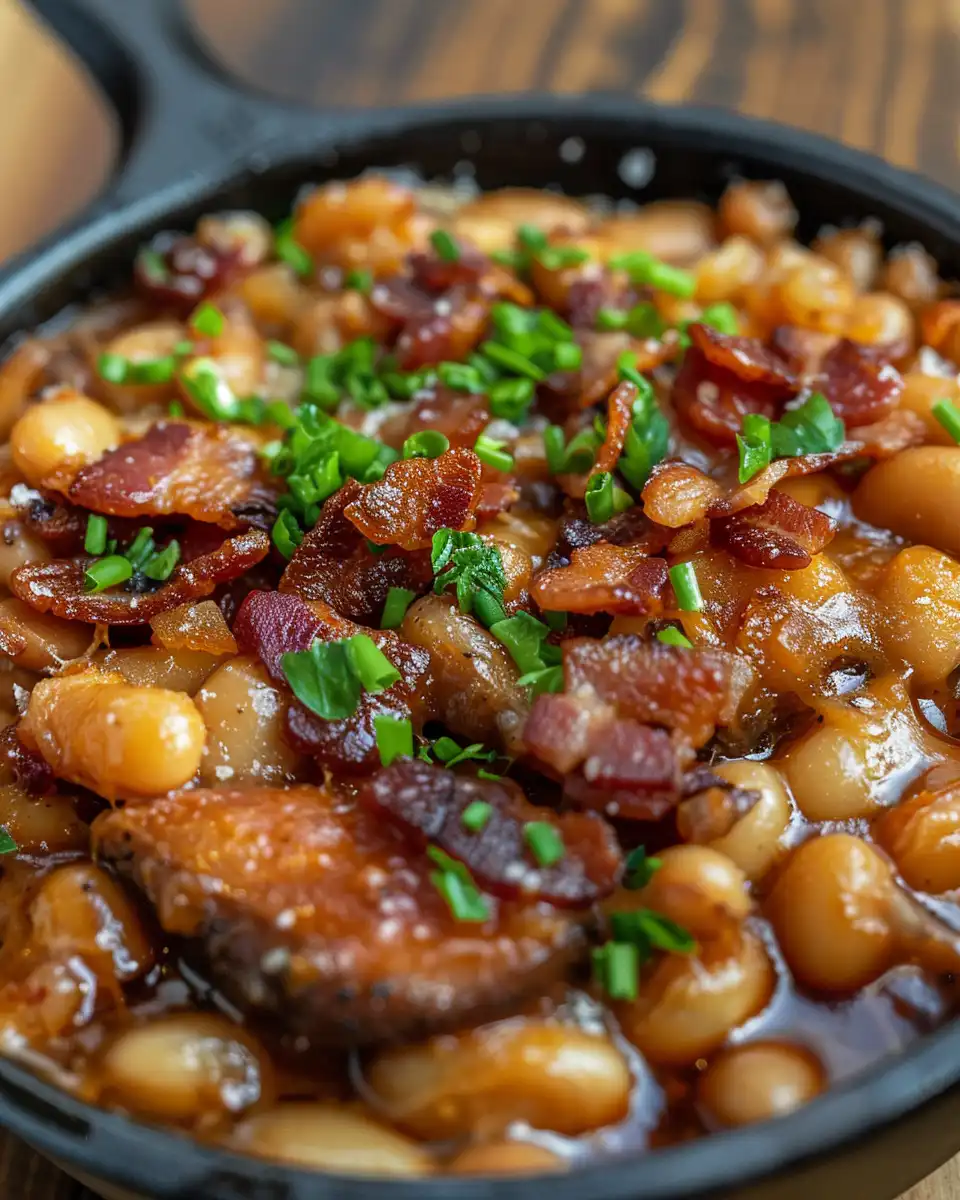 Serving of brown sugar and bacon baked beans ready to enjoy