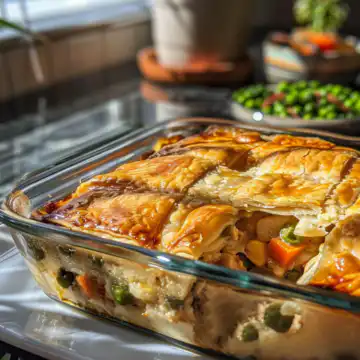 Turkey pot pie casserole taken with iphone 15 pro max --iw 2 --ar 4:5 --v 6.0 --raw