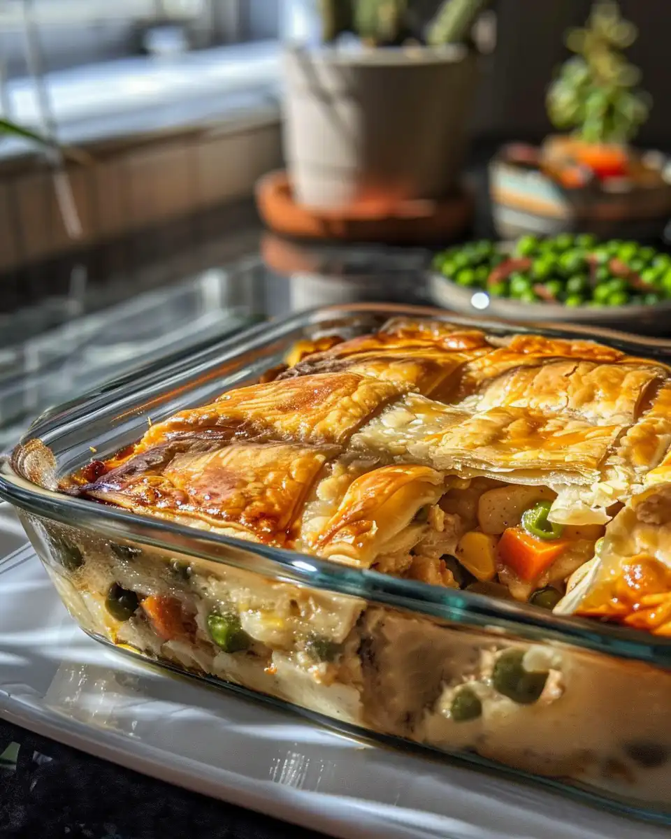 Steam rising from pressure cooker turkey pot pie