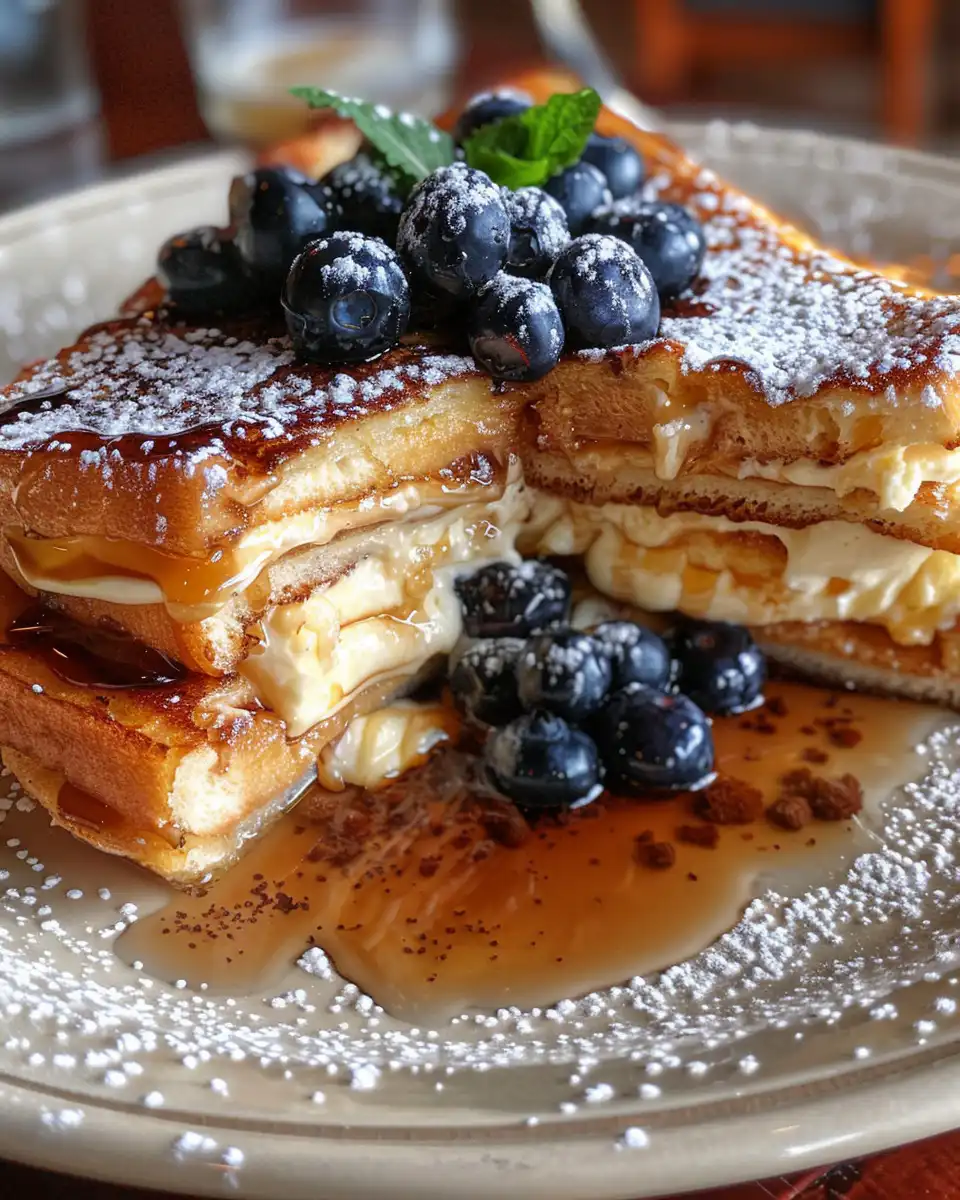 Blueberry cheesecake stuffed French toast waffles fresh from waffle maker