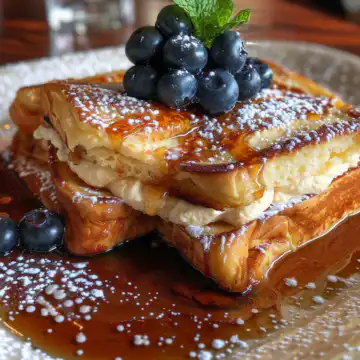 Ultimate Blueberry Cheesecake Stuffed French Toast taken with iphone 15 pro max --iw 2 --ar 4:5 --v 6.0 --raw