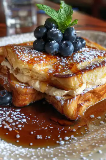 Ultimate Blueberry Cheesecake Stuffed French Toast taken with iphone 15 pro max --iw 2 --ar 4:5 --v 6.0 --raw