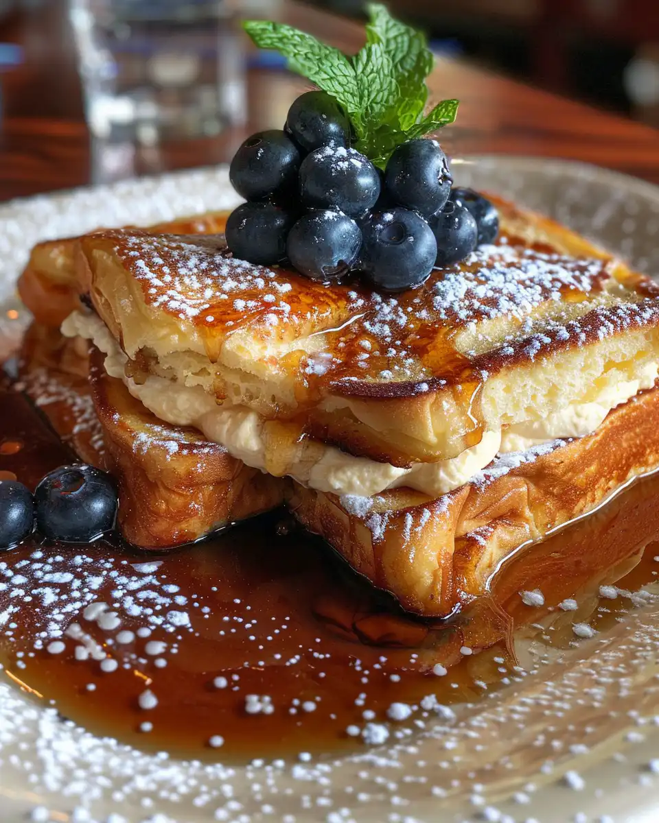 Close-up of steaming blueberry cheesecake stuffed French toast in pressure cooker