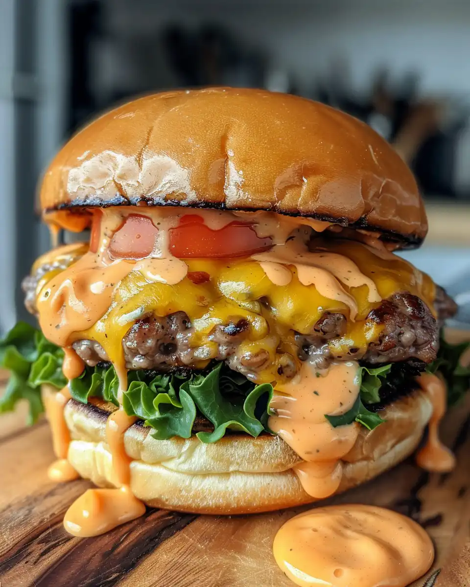 Close up of the finished smash burger ready to eat