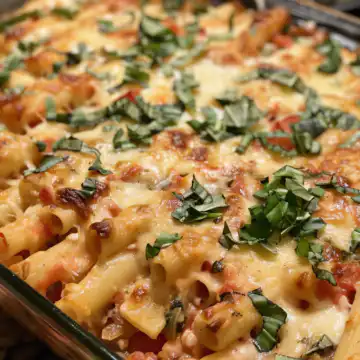 Vegetable baked ziti taken with iphone 15 pro max --iw 2 --ar 4:5 --v 6.0 --raw