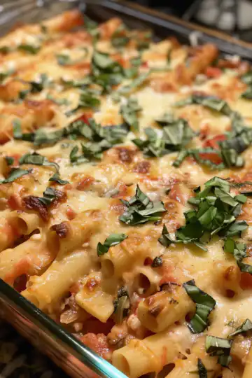 Vegetable baked ziti taken with iphone 15 pro max --iw 2 --ar 4:5 --v 6.0 --raw