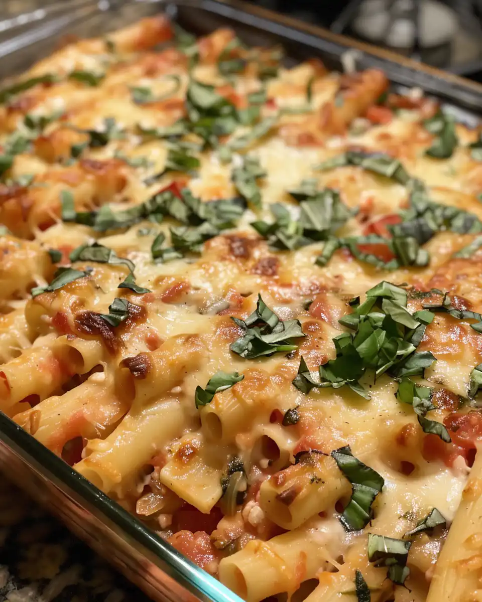Vegetable baked ziti bubbling in pressure cooker