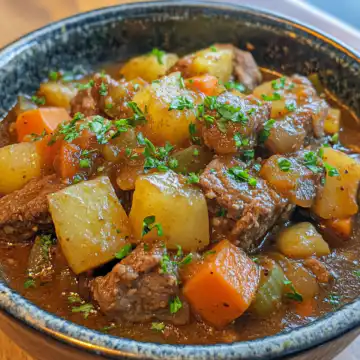 Vegetable beef stew taken with iphone 15 pro max --iw 2 --ar 4:5 --v 6.1 --raw