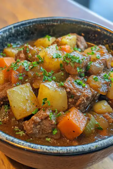 Vegetable beef stew taken with iphone 15 pro max --iw 2 --ar 4:5 --v 6.1 --raw