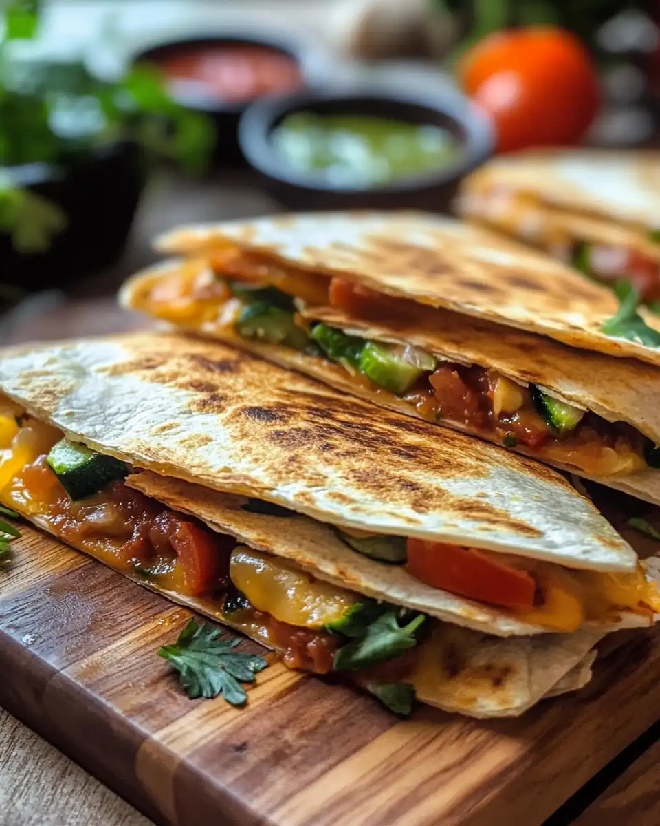Served veggie quesadillas on a plate