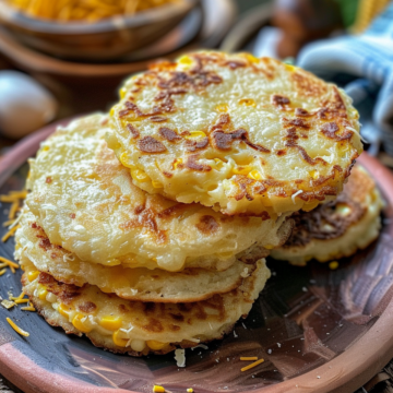 Venezuelan Sweet Corn Cachapas with Melty Cheese taken with iphone 15 pro max --iw 2 --ar 4:5 --v 6.0 --raw