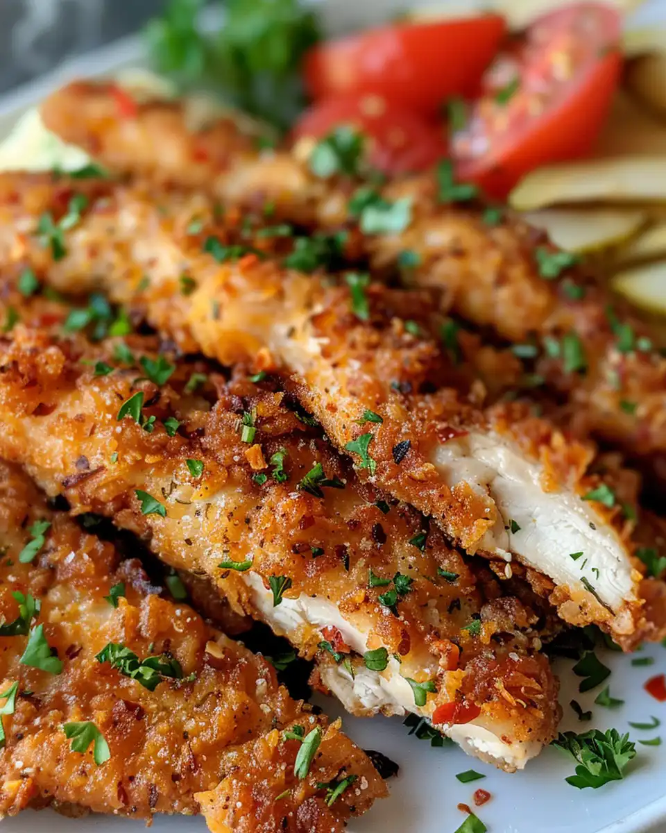 Golden crispy baked Greek chicken tenders on baking sheet