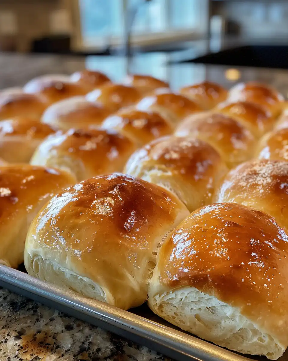 Soft dinner rolls golden brown and ready in baking dish