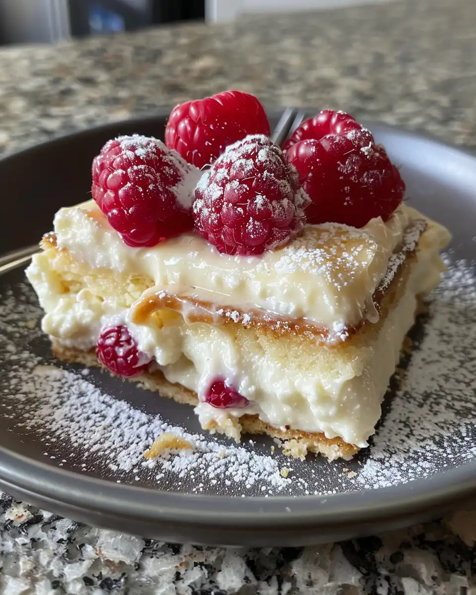 Close up of finished yogurt cake showing golden crust and moist texture
