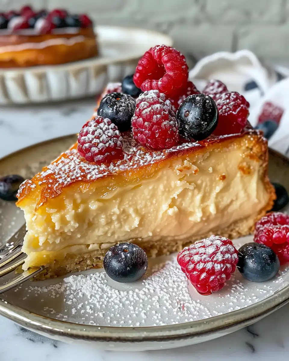 Freshly served pressure cooker cheesecake topped with mixed berries