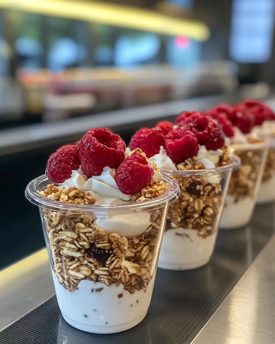 Finished yogurt parfait with fruit and granola