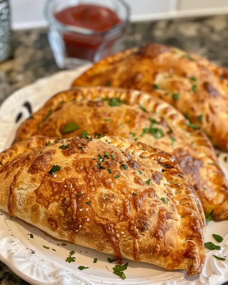 Crispy golden air fryer calzones on a plate ready to serve