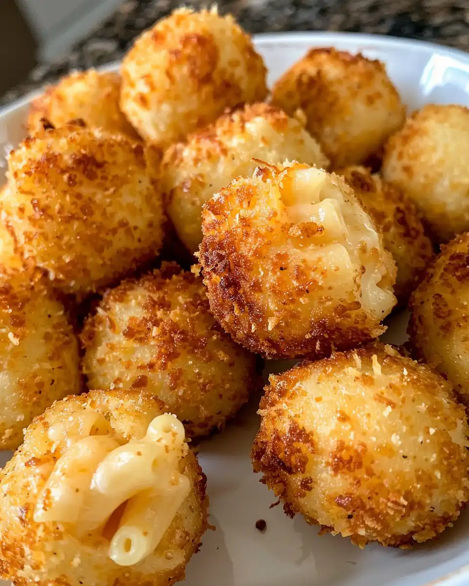 Ingredients prepared for coating macaroni and cheese balls before air frying