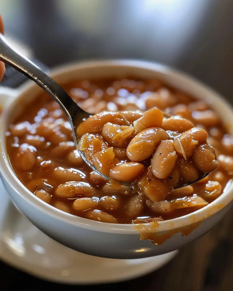 Ingredients for pork and beans recipe including bacon, onions, and green peppers