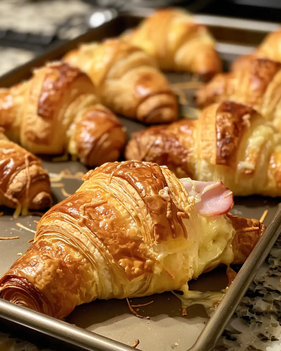 Ingredients for ham and cheese croissants neatly arranged