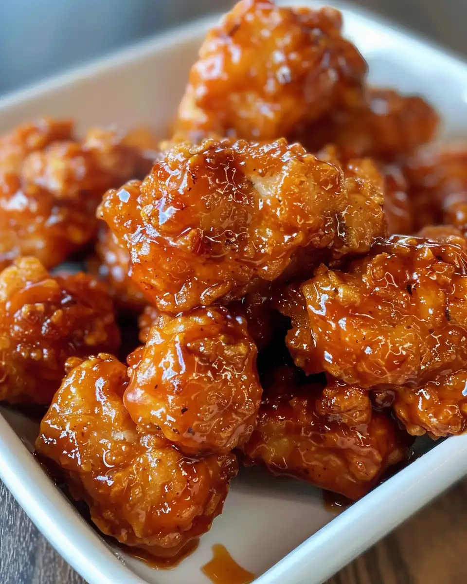 Final served honey BBQ popcorn chicken crispy and glazed