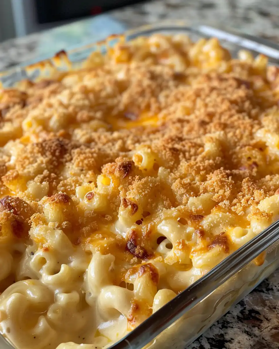 Ingredients of mac and cheese including elbow pasta, shredded cheddar, Gruyere cheese, and seasonings
