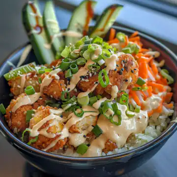Bang Bang Chicken Bowl taken with iphone 15 pro max --iw 2 --ar 4:5 --v 6.0 --raw