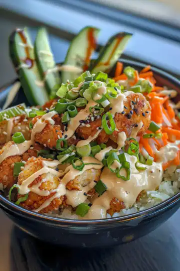 Bang Bang Chicken Bowl taken with iphone 15 pro max --iw 2 --ar 4:5 --v 6.0 --raw