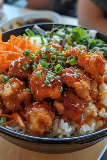 Bang Bang Chicken Bowl taken with iphone 15 pro max --iw 2 --ar 4:5 --v 6.0 --raw