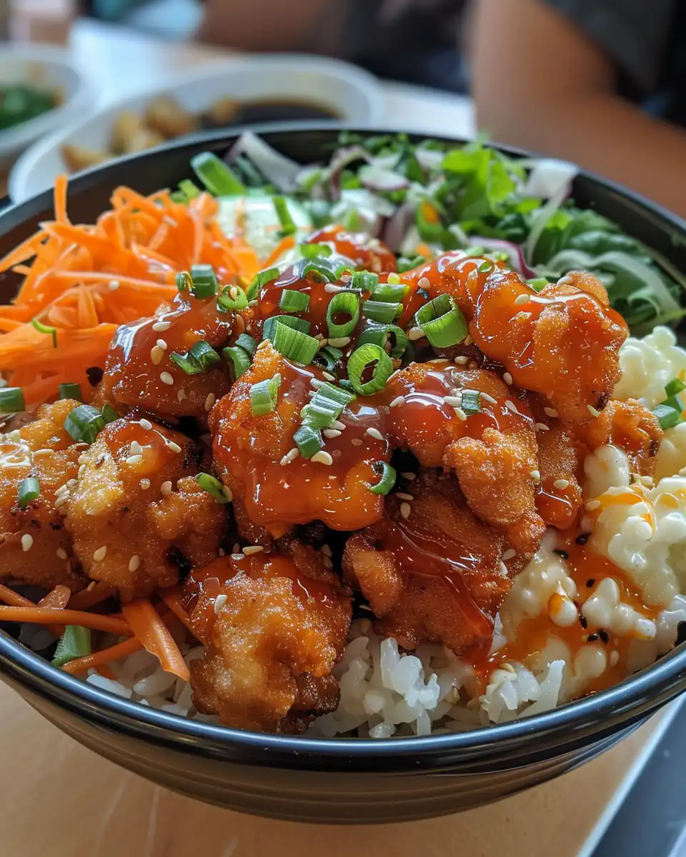 Bang Bang Chicken Bowl steaming and ready