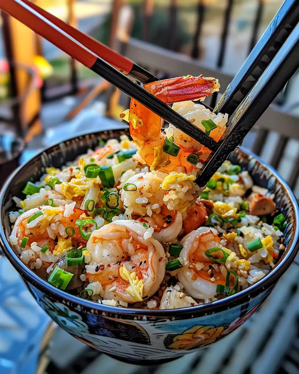 Steamy pot cooking bang bang chicken fried rice with vibrant broth bubbling under the lid