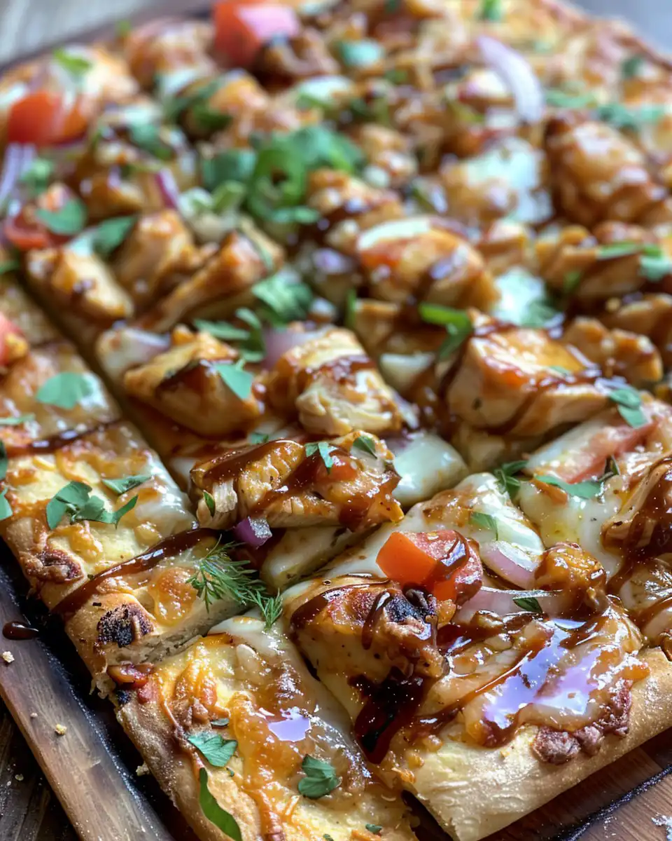 Served BBQ chicken flatbread pizza ready to enjoy