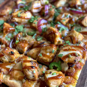 BBQ Chicken Flatbread Pizza taken with iphone 15 pro max --iw 2 --ar 4:5 --v 6.0 --raw