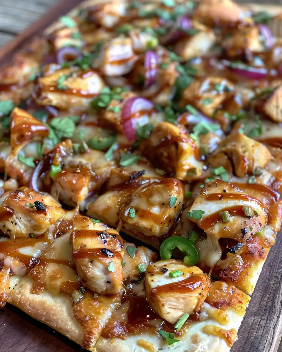 BBQ chicken flatbread pizza fresh and ready to eat in kitchen