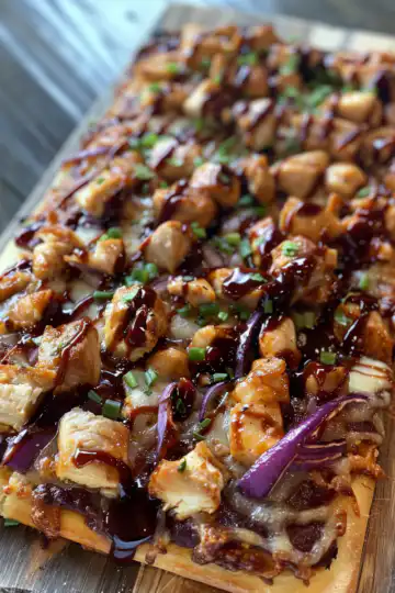 BBQ Chicken Flatbread taken with iphone 15 pro max --iw 2 --ar 4:5 --v 6.0 --raw