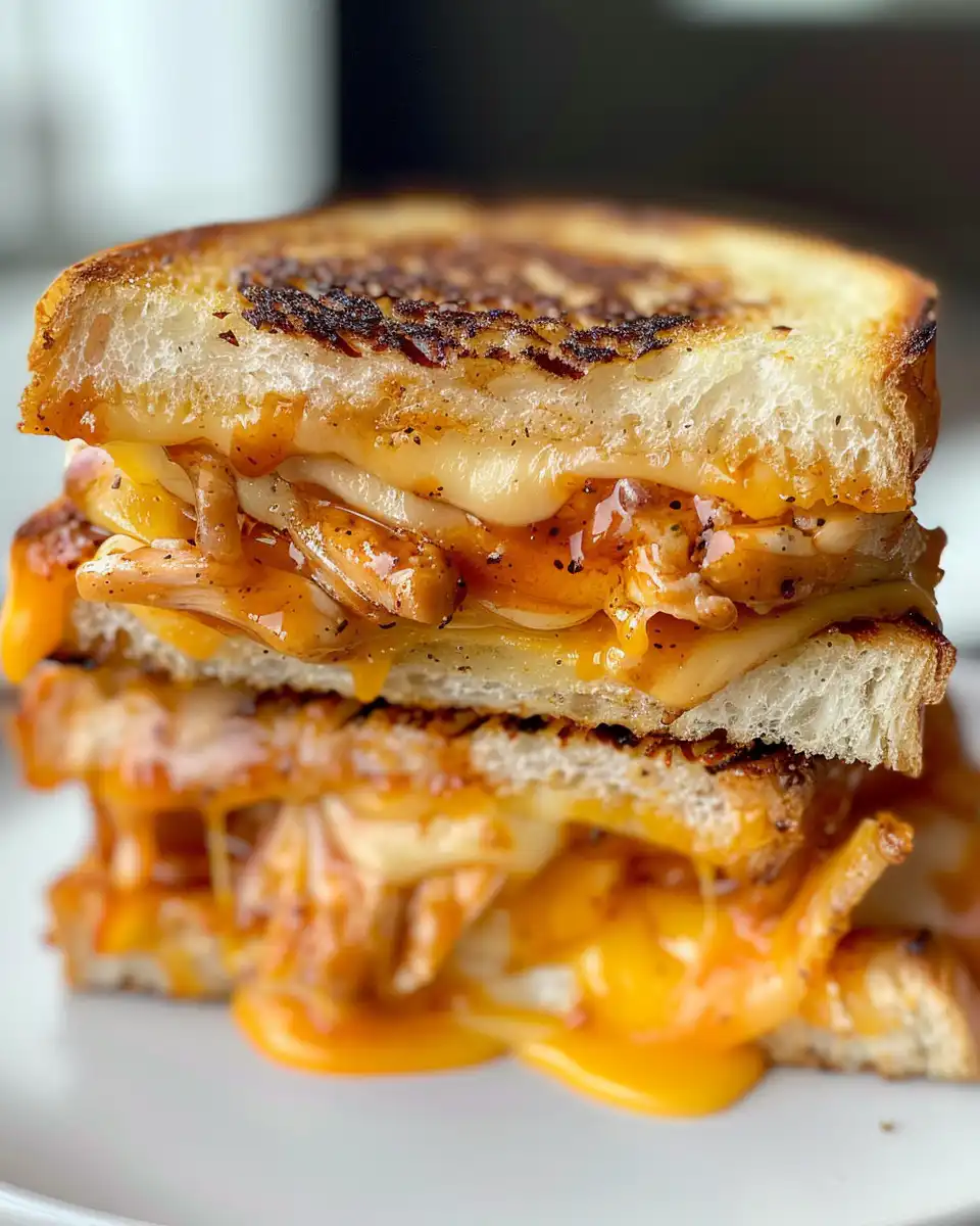 Ingredients for BBQ chicken grilled cheese sandwich prepared for cooking