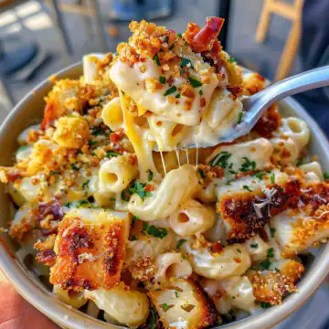 BBQ Chicken Mac and Cheese taken with iphone 15 pro max --iw 2 --ar 4:5 --v 6.0 --raw