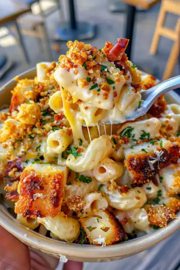 BBQ Chicken Mac and Cheese taken with iphone 15 pro max --iw 2 --ar 4:5 --v 6.0 --raw