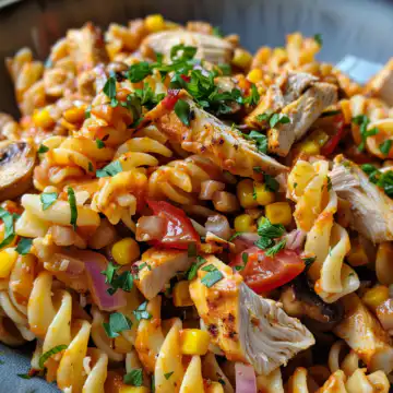 BBQ Chicken Pasta Salad taken with iphone 15 pro max --iw 2 --ar 4:5 --v 6.0 --raw