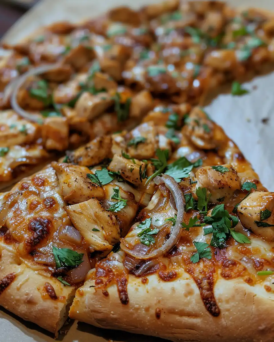 BBQ chicken pizza with caramelized onions and fresh cilantro in pressure cooker