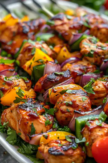 BBQ Chicken Skewer Salad taken with iphone 15 pro max --iw 2 --ar 4:5 --v 6.0 --raw