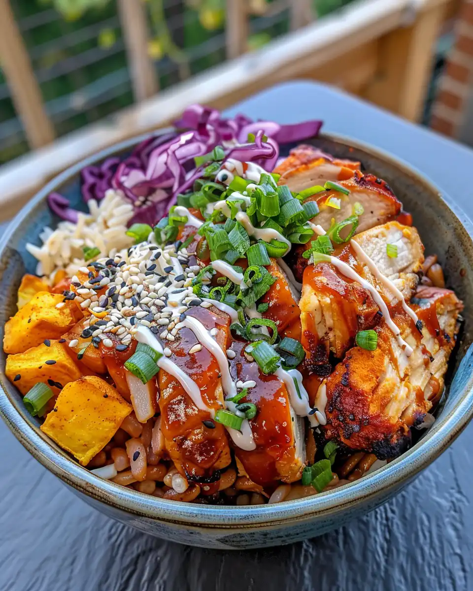 Final serving of BBQ Chicken Stuffed Sweet Potatoes with slaw topping