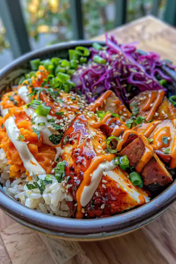BBQ Chicken Sweet Potato Bowl taken with iphone 15 pro max --iw 2 --ar 4:5 --v 6.0 --raw