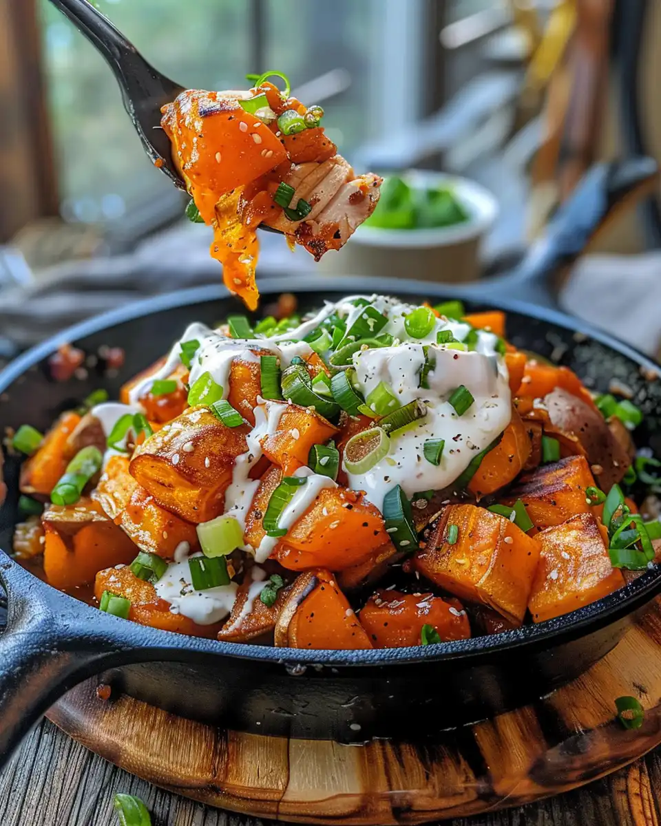 Ingredients for BBQ chicken and potatoes in skillet