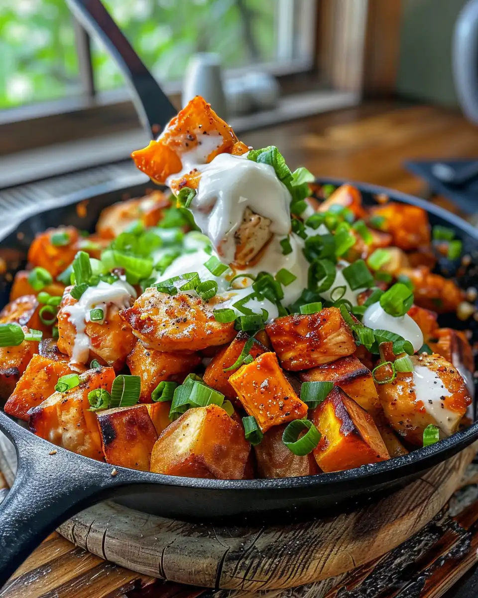 Broiled BBQ chicken skillet with melted mozzarella cheese