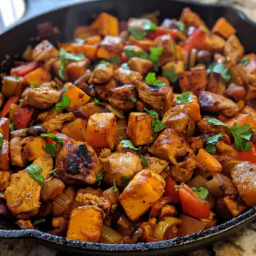 BBQ Chicken Sweet Potato Skillet taken with iphone 15 pro max --iw 2 --ar 4:5 --v 6.0 --raw