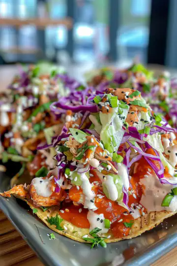 BBQ Chicken Tostadas taken with iphone 15 pro max --iw 2 --ar 4:5 --v 6.0 --raw