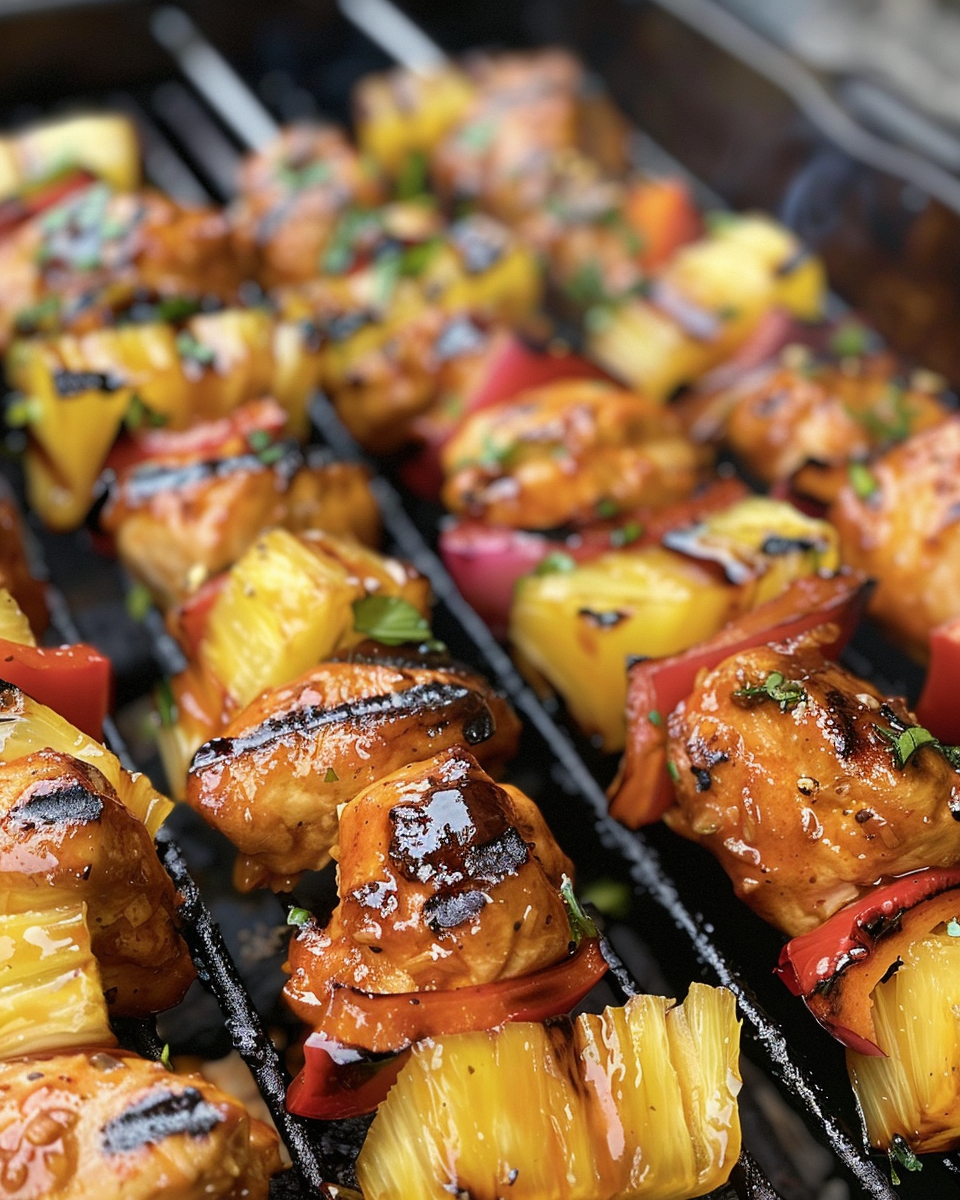 Ingredients for BBQ pineapple chicken kabobs laid out colorful and fresh