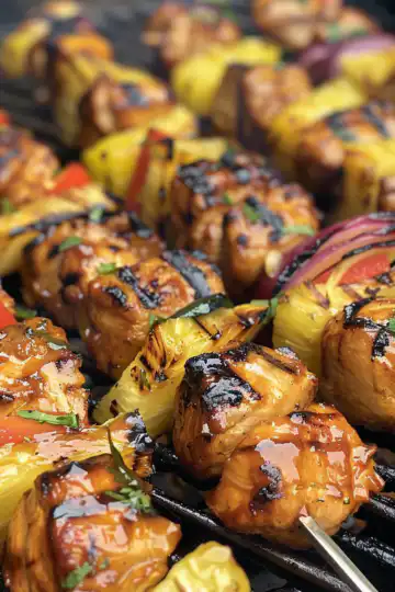 BBQ Pineapple Chicken Kabobs taken with iphone 15 pro max --iw 2 --ar 4:5 --v 6.0 --raw