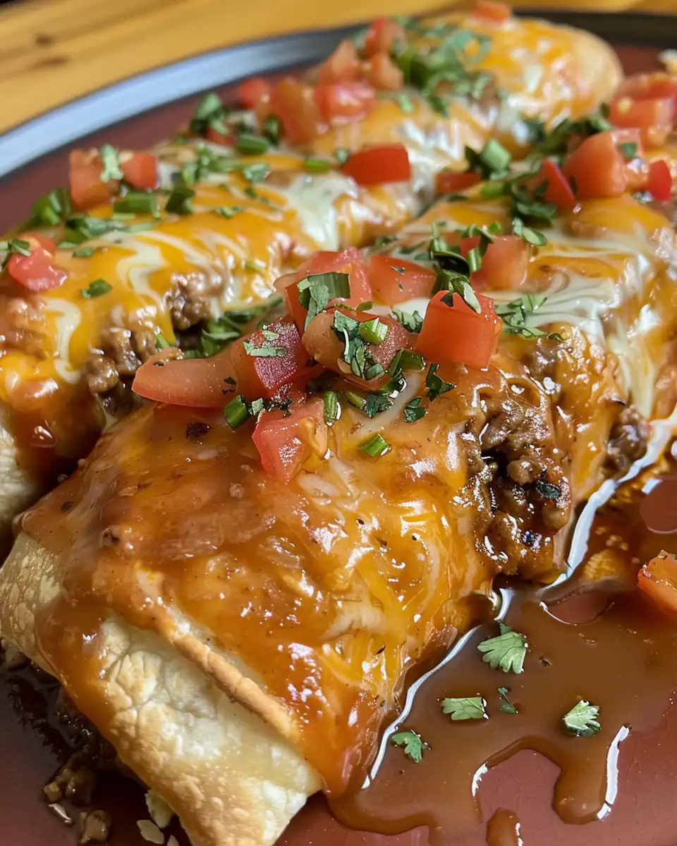 Close up of beef and cheese chimichangas ready to fry with melted cheese